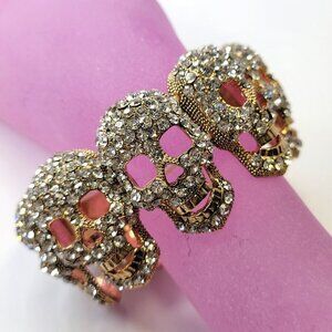 Gold Crystal Skull Bracelet Stretchy Skull Bracelet Halloween Bracelet